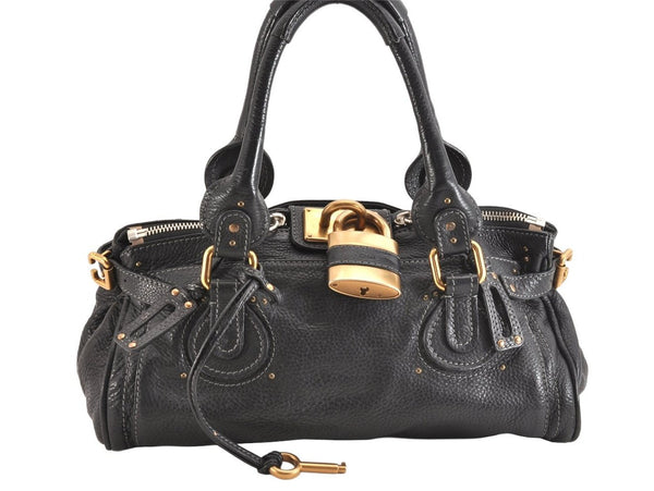 Authentic Chloe Vintage Paddington Leather Shoulder Hand Bag Black 3122M