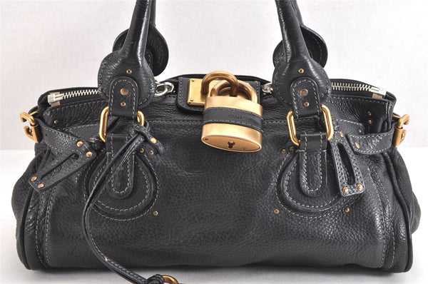 Authentic Chloe Vintage Paddington Leather Shoulder Hand Bag Black 3122M