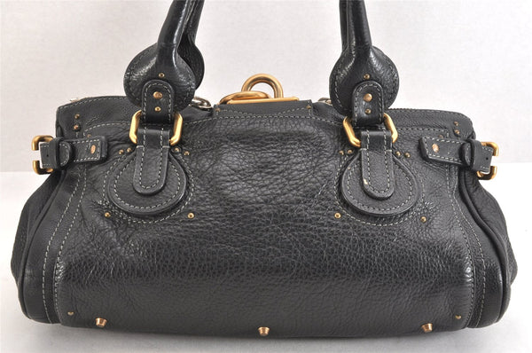 Authentic Chloe Vintage Paddington Leather Shoulder Hand Bag Black 3122M