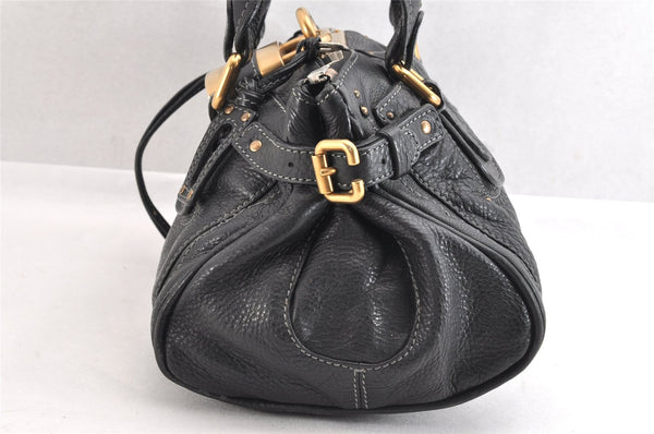 Authentic Chloe Vintage Paddington Leather Shoulder Hand Bag Black 3122M