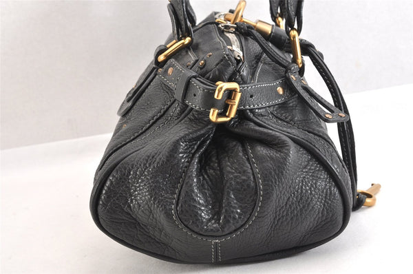 Authentic Chloe Vintage Paddington Leather Shoulder Hand Bag Black 3122M