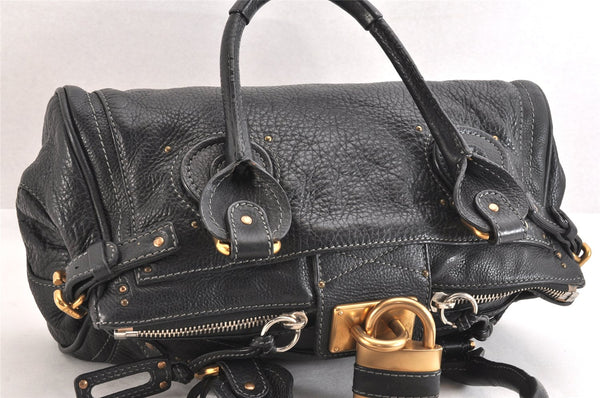 Authentic Chloe Vintage Paddington Leather Shoulder Hand Bag Black 3122M