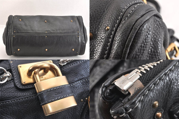 Authentic Chloe Vintage Paddington Leather Shoulder Hand Bag Black 3122M