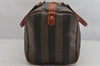 Authentic FENDI Pequin Pattern PVC Leather Boston Hand Bag Brown Black 3126K