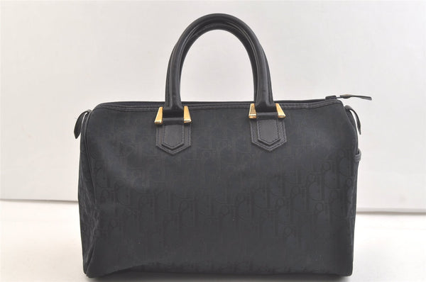 Authentic Christian Dior Trotter Hand Boston Bag Canvas Leather Black 3129K