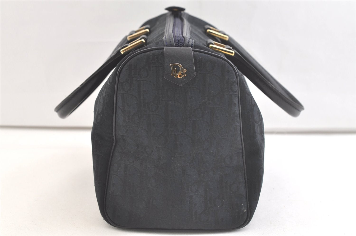 Authentic Christian Dior Trotter Hand Boston Bag Canvas Leather Black 3129K