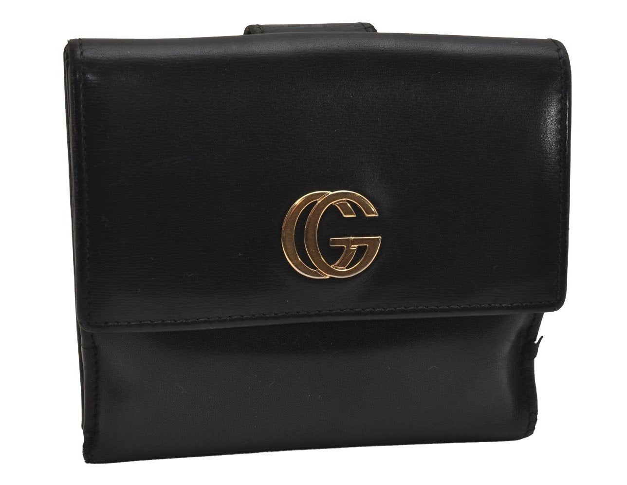 Authentic GUCCI Vintage Double G Bifold Wallet Purse Leather Black Junk 3130J