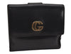 Authentic GUCCI Vintage Double G Bifold Wallet Purse Leather Black Junk 3130J