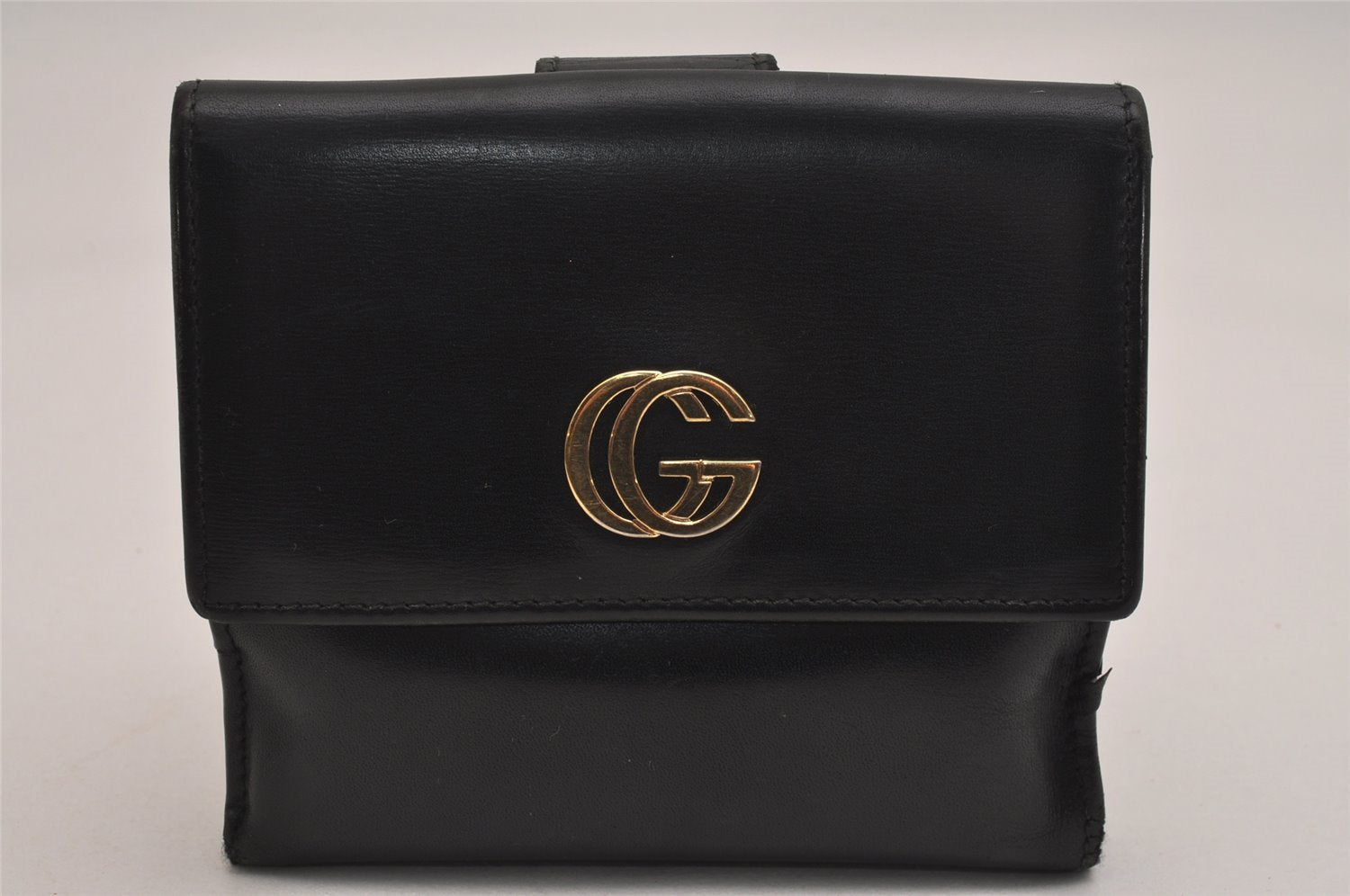 Authentic GUCCI Vintage Double G Bifold Wallet Purse Leather Black Junk 3130J