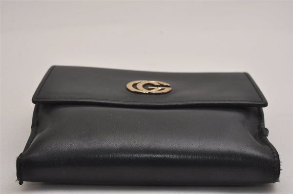 Authentic GUCCI Vintage Double G Bifold Wallet Purse Leather Black Junk 3130J