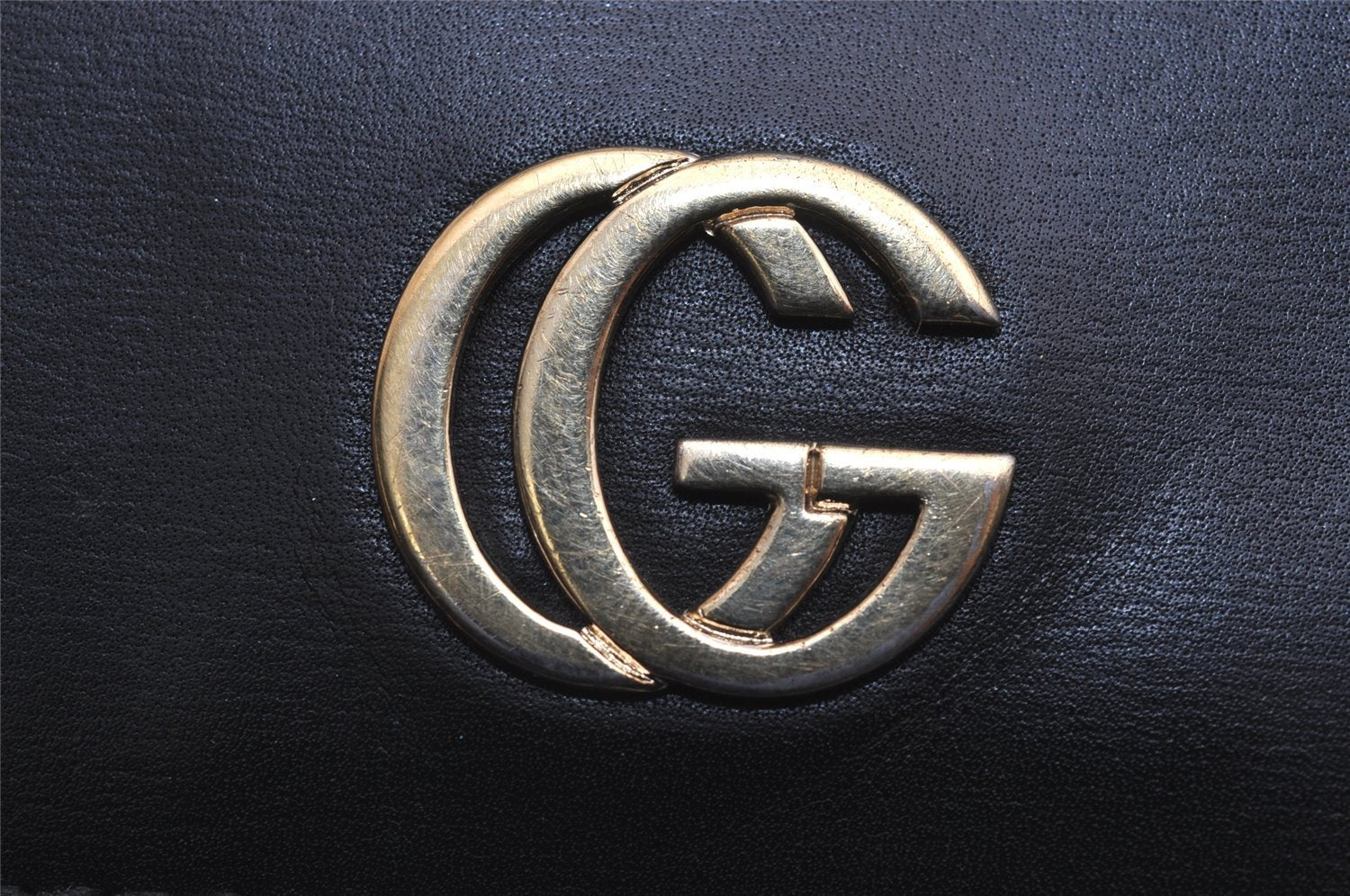 Authentic GUCCI Vintage Double G Bifold Wallet Purse Leather Black Junk 3130J