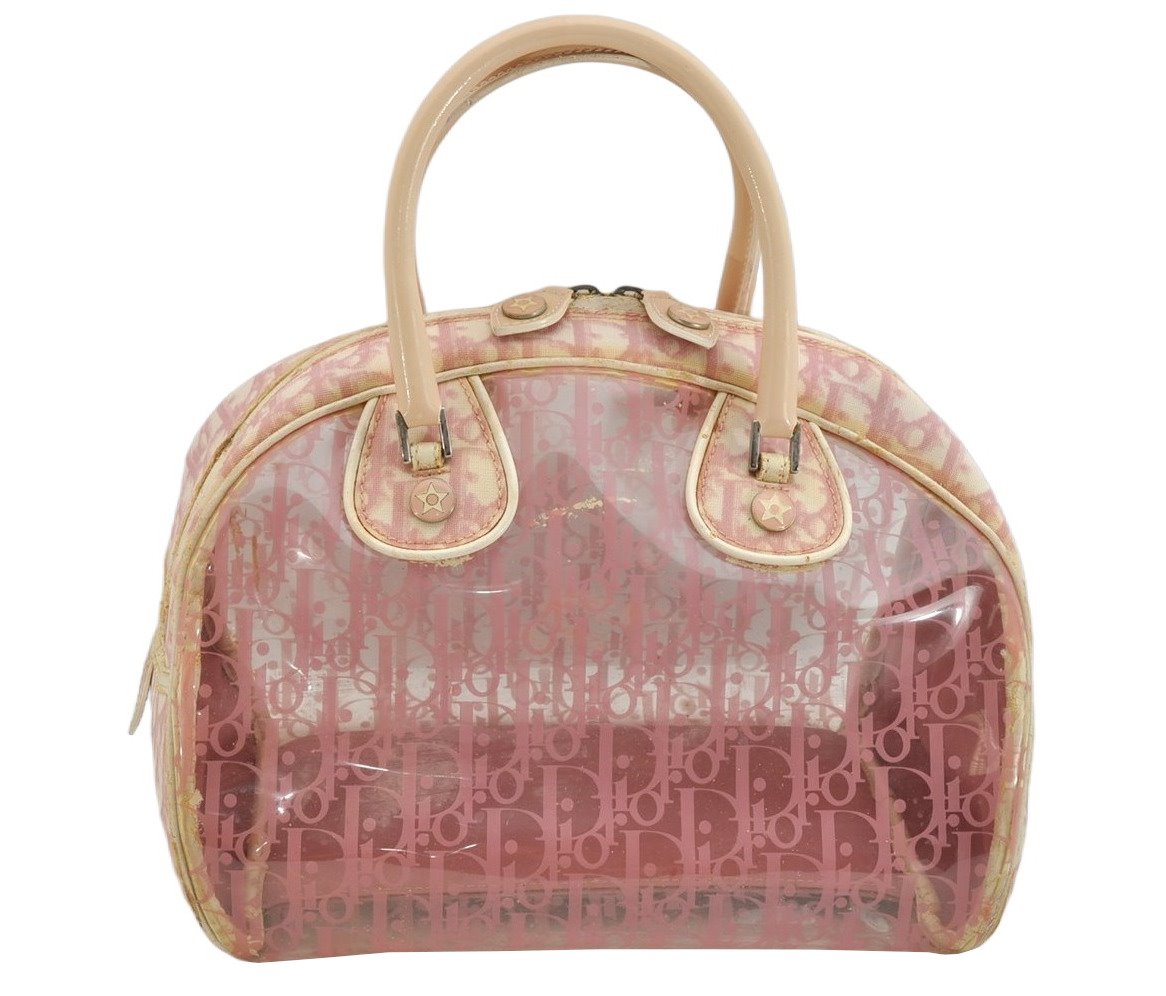 Authentic Christian Dior Trotter Hand Boston Bag Vinyl Enamel Pink Junk 3130K