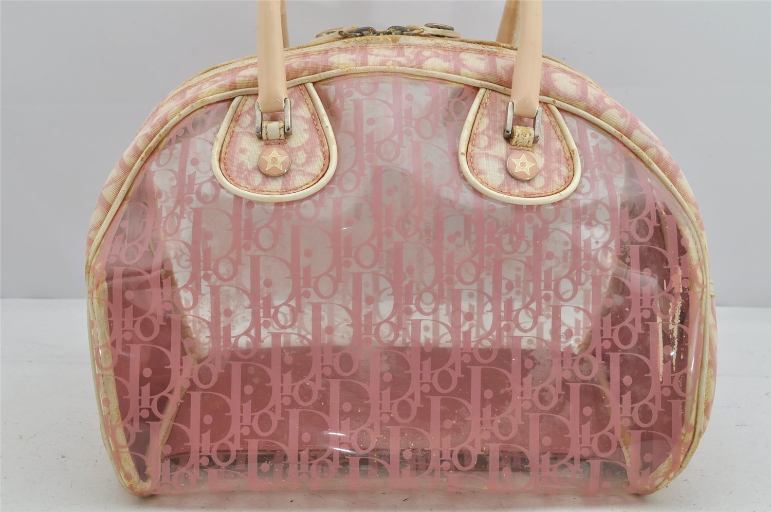 Authentic Christian Dior Trotter Hand Boston Bag Vinyl Enamel Pink Junk 3130K