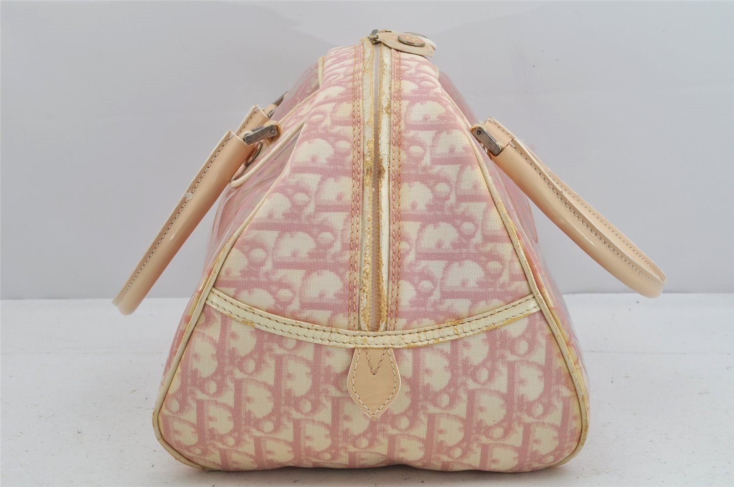 Authentic Christian Dior Trotter Hand Boston Bag Vinyl Enamel Pink Junk 3130K