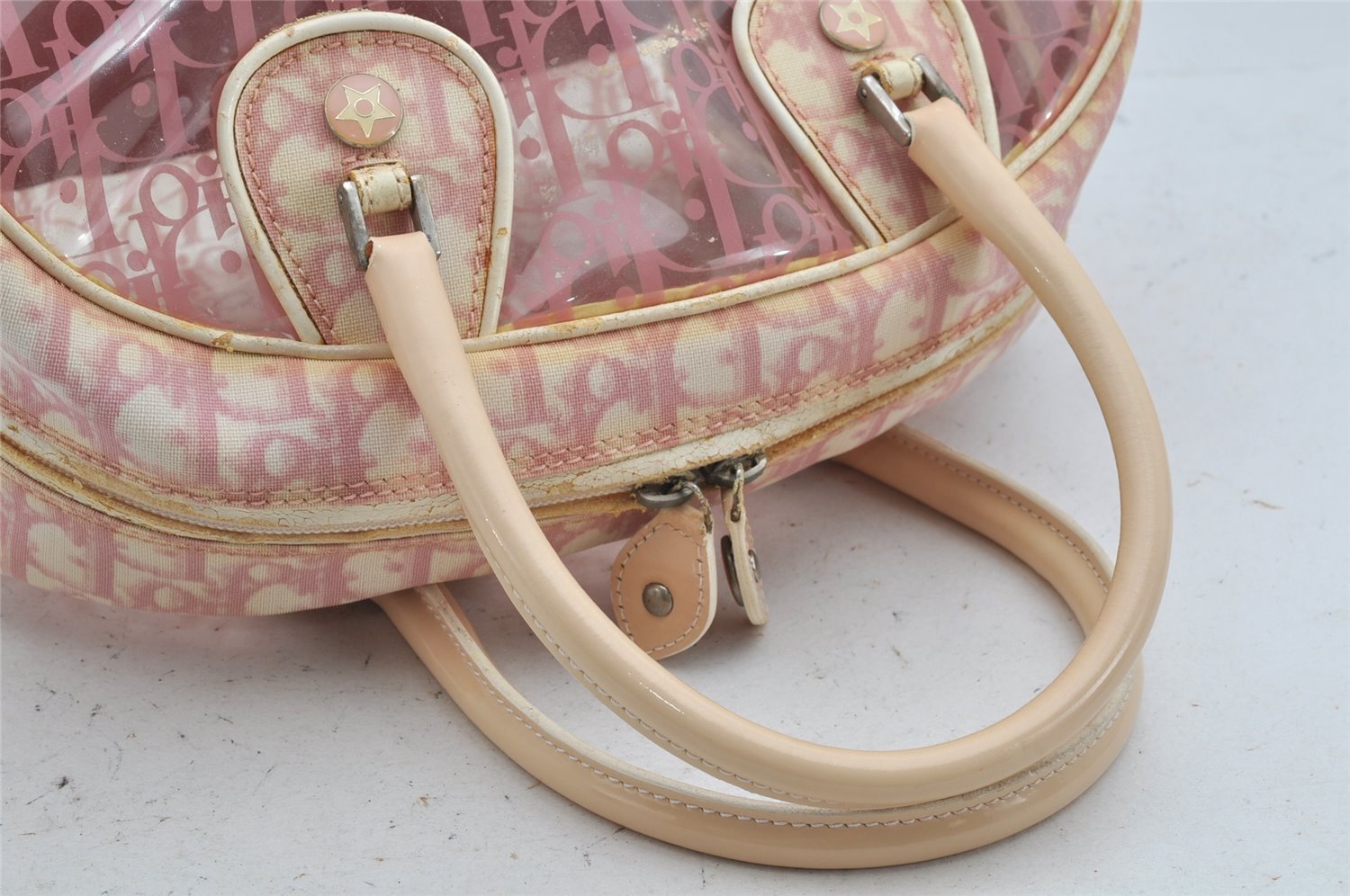 Authentic Christian Dior Trotter Hand Boston Bag Vinyl Enamel Pink Junk 3130K