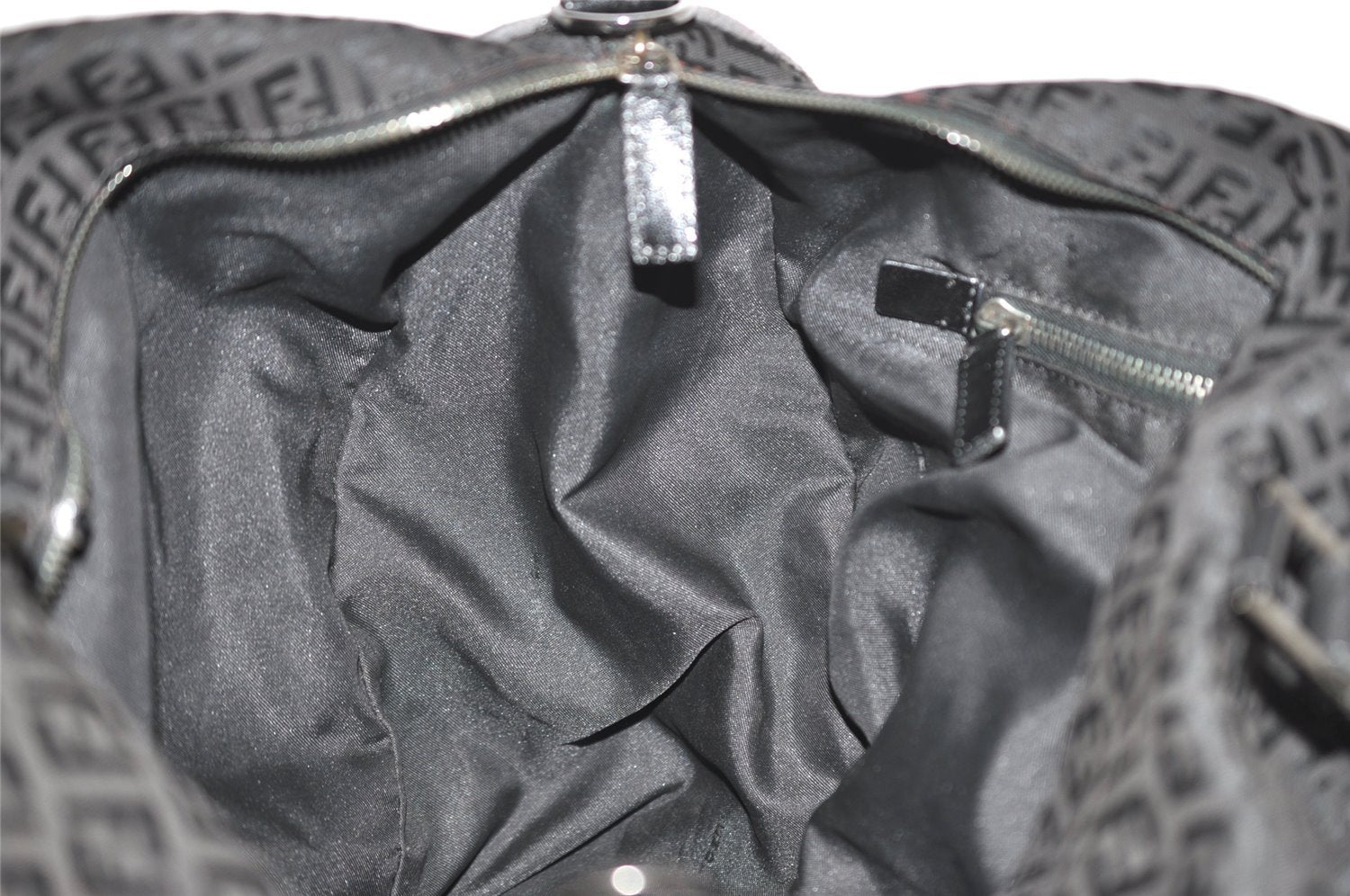 Authentic FENDI Zucchino 2Way Shoulder Boston Bag Canvas Leather Black 3131I