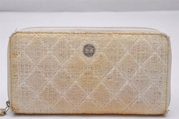 Authentic CHANEL PVC Tweed Design Matelasse Wallet Purse CC Logo White 3132J