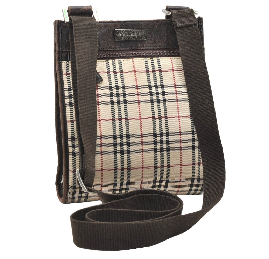 Authentic BURBERRY Nova Check Shoulder Cross Body Bag Nylon Leather Beige 3132K