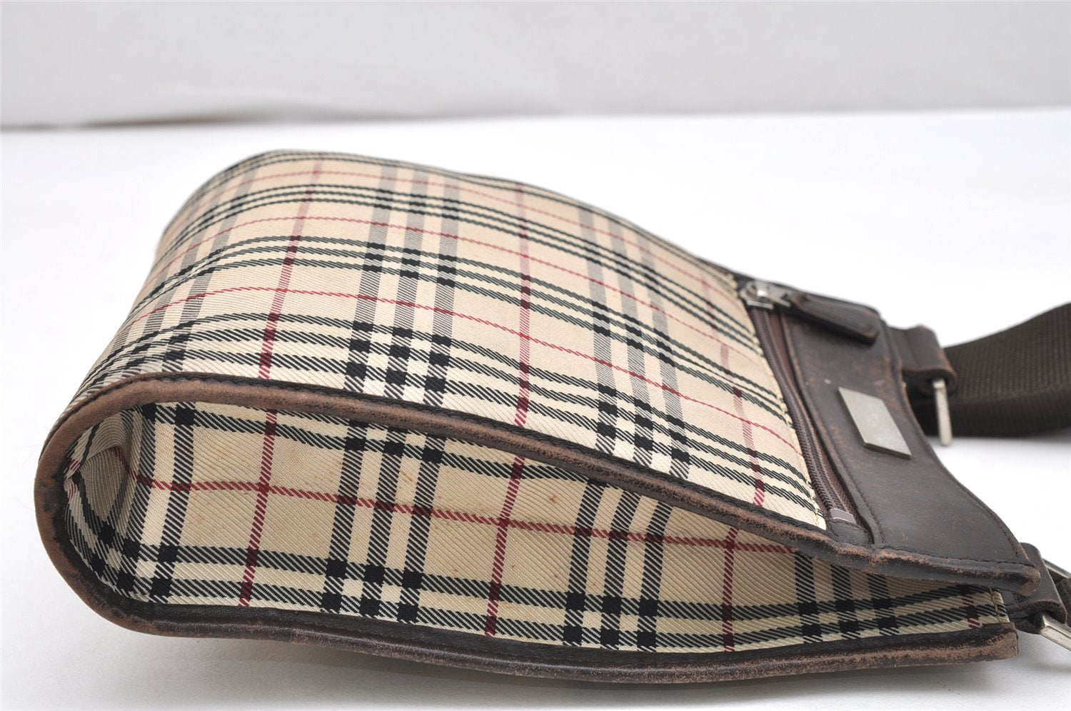 Authentic BURBERRY Nova Check Shoulder Cross Body Bag Nylon Leather Beige 3132K
