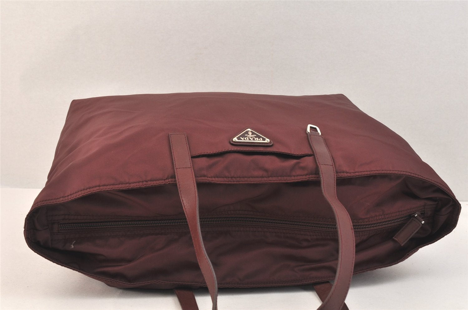 Authentic PRADA Vintage Nylon Tessuto Leather Shoulder Tote Bag Bordeaux 3133K