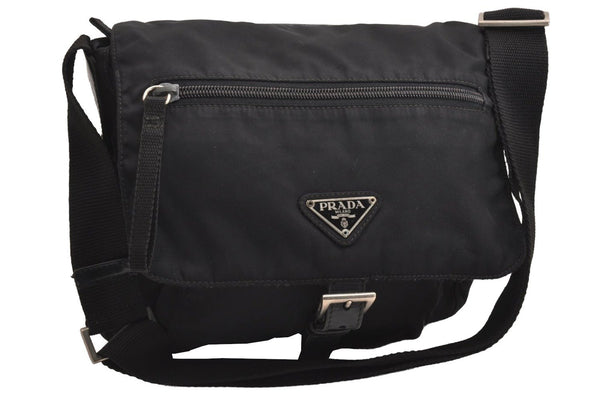 Authentic PRADA Nylon Tessuto Leather Shoulder Cross Body Bag Purse Black 3134J