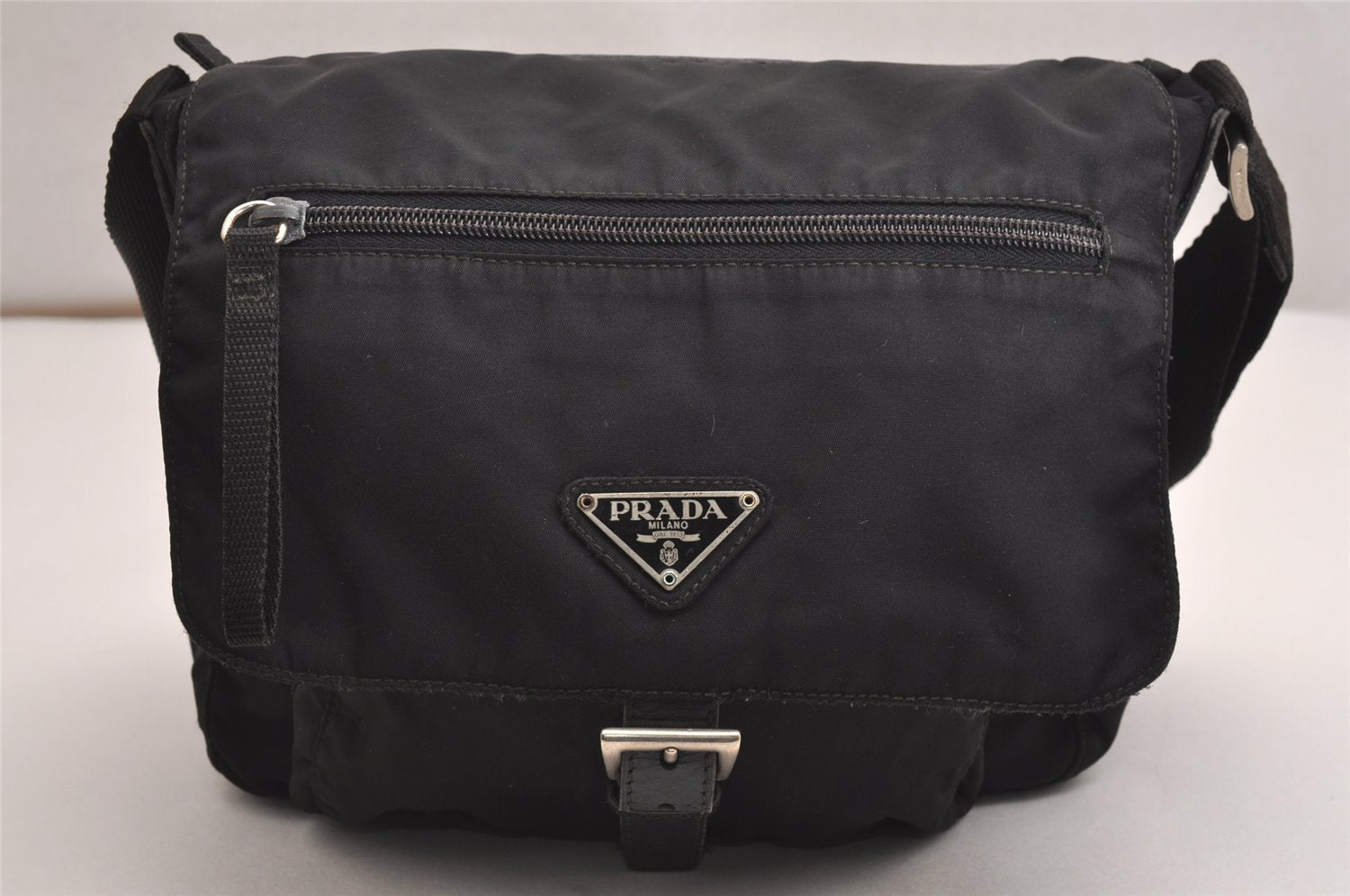 Authentic PRADA Nylon Tessuto Leather Shoulder Cross Body Bag Purse Black 3134J