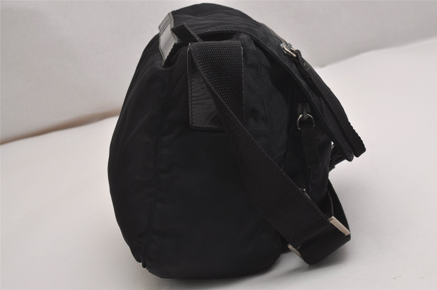 Authentic PRADA Nylon Tessuto Leather Shoulder Cross Body Bag Purse Black 3134J