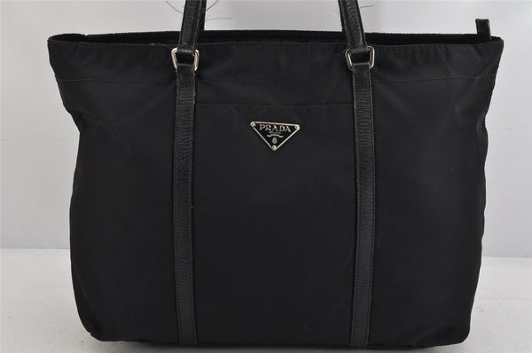 Authentic PRADA Vintage Nylon Tessuto Leather Tote Shoulder Bag Black 3134K