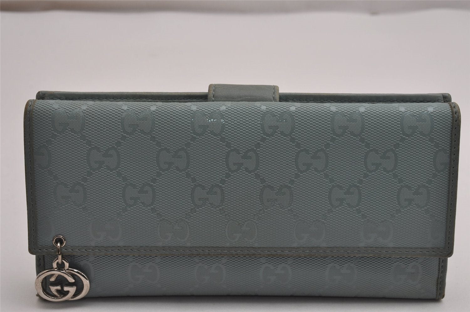 Authentic GUCCI GG Imprime Long Wallet GG PVC Leather 212104 Light Blue 3135J