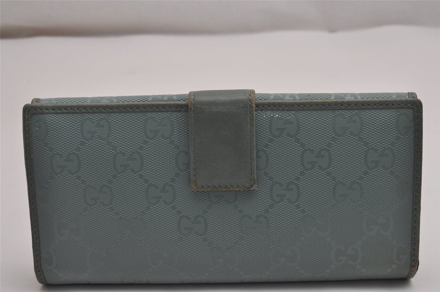 Authentic GUCCI GG Imprime Long Wallet GG PVC Leather 212104 Light Blue 3135J