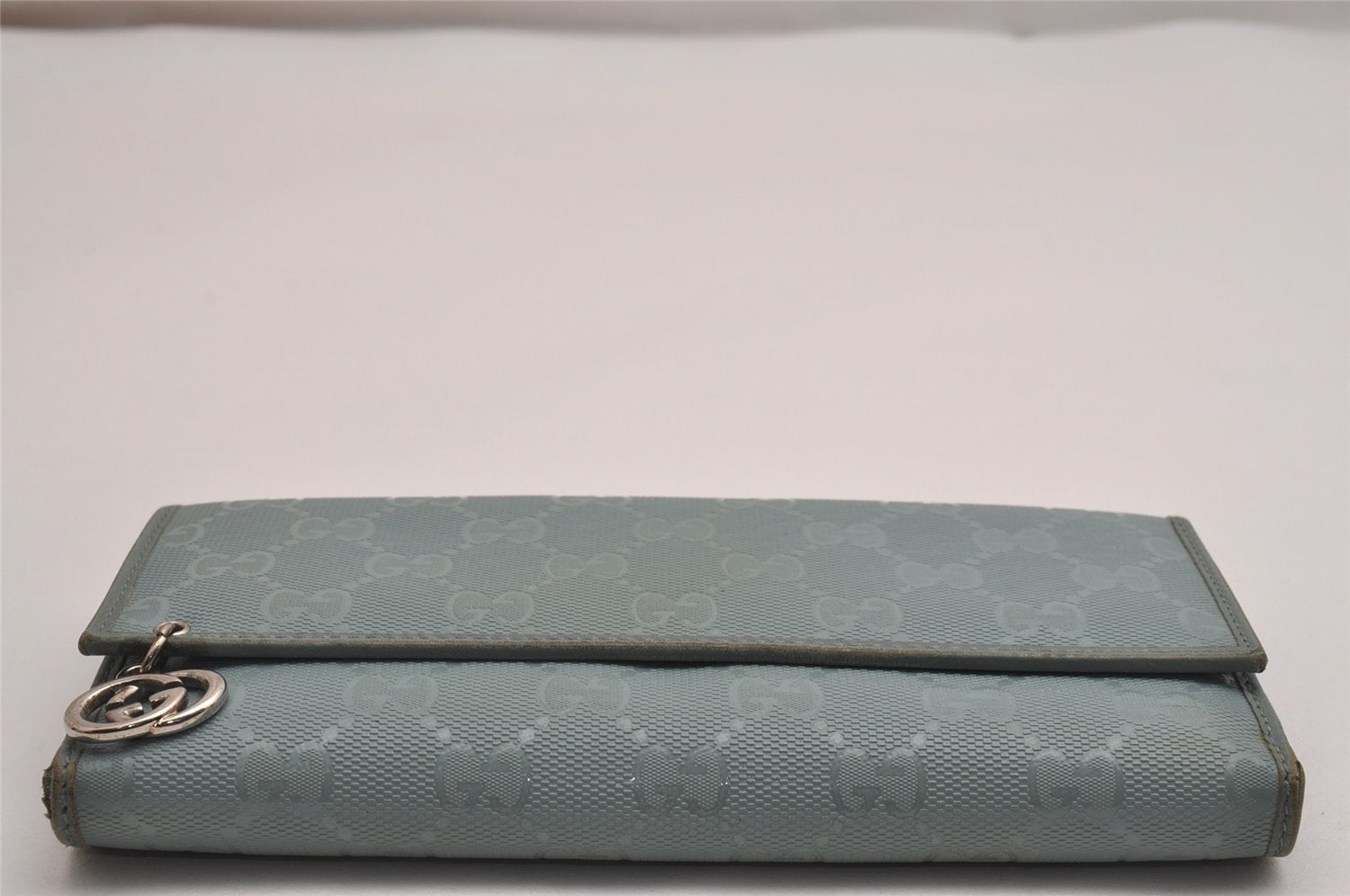 Authentic GUCCI GG Imprime Long Wallet GG PVC Leather 212104 Light Blue 3135J