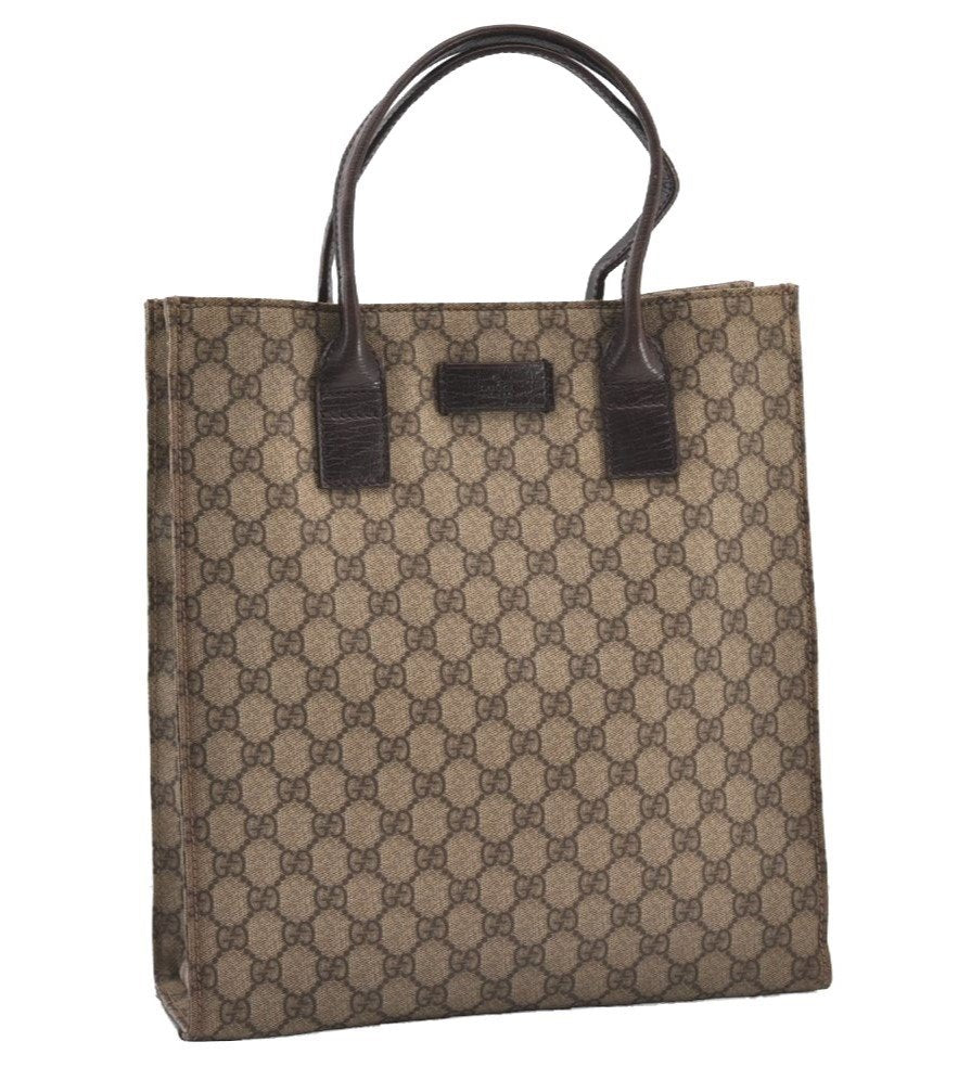 Authentic GUCCI Vintage Hand Tote Bag GG PVC Leather 91249 Brown 3137J