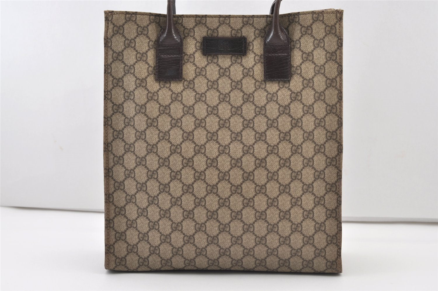 Authentic GUCCI Vintage Hand Tote Bag GG PVC Leather 91249 Brown 3137J