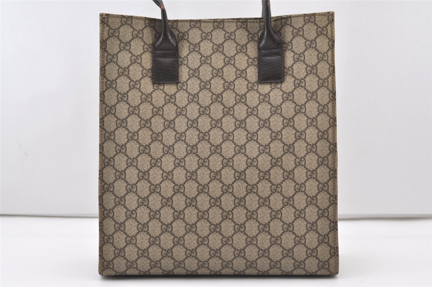 Authentic GUCCI Vintage Hand Tote Bag GG PVC Leather 91249 Brown 3137J