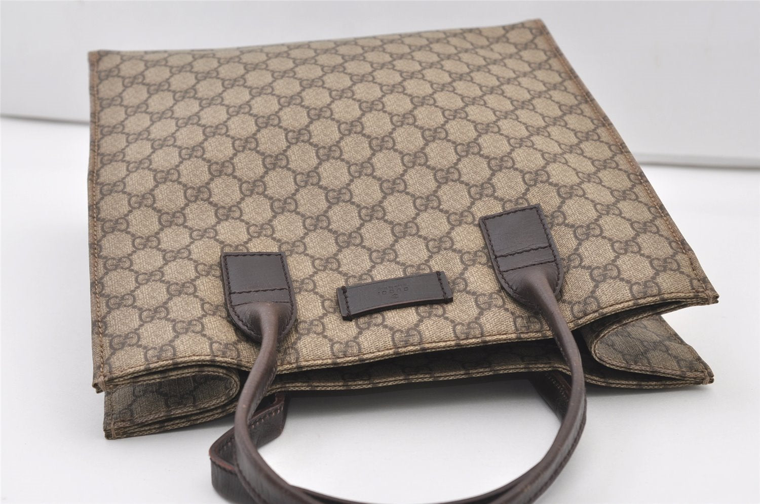 Authentic GUCCI Vintage Hand Tote Bag GG PVC Leather 91249 Brown 3137J