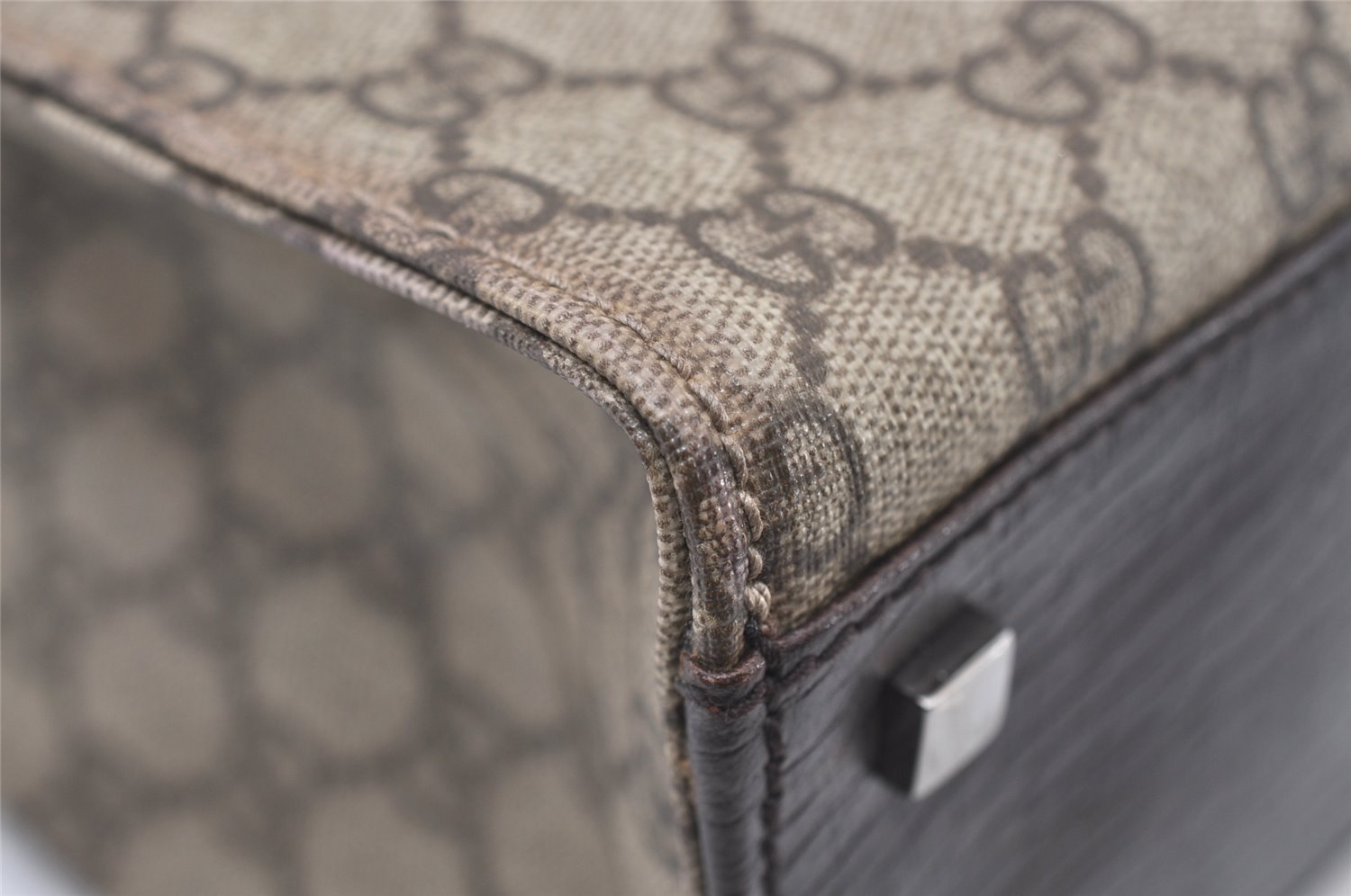 Authentic GUCCI Vintage Hand Tote Bag GG PVC Leather 91249 Brown 3137J