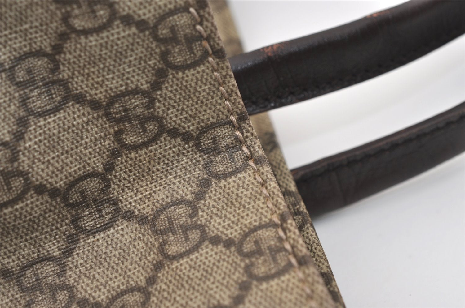 Authentic GUCCI Vintage Hand Tote Bag GG PVC Leather 91249 Brown 3137J