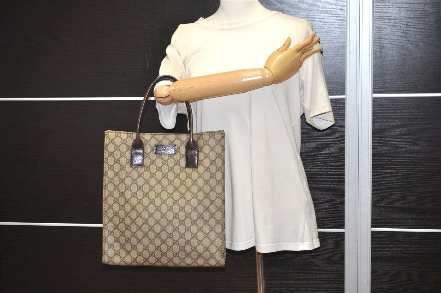 Authentic GUCCI Vintage Hand Tote Bag GG PVC Leather 91249 Brown 3137J