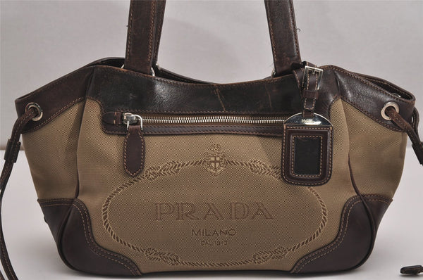 Authentic PRADA Canvas Leather Shoulder Hand Bag Purse Brown 3138J