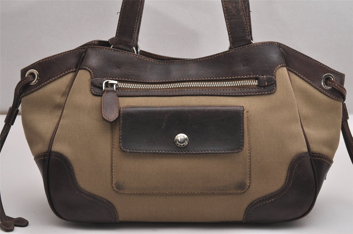 Authentic PRADA Canvas Leather Shoulder Hand Bag Purse Brown 3138J