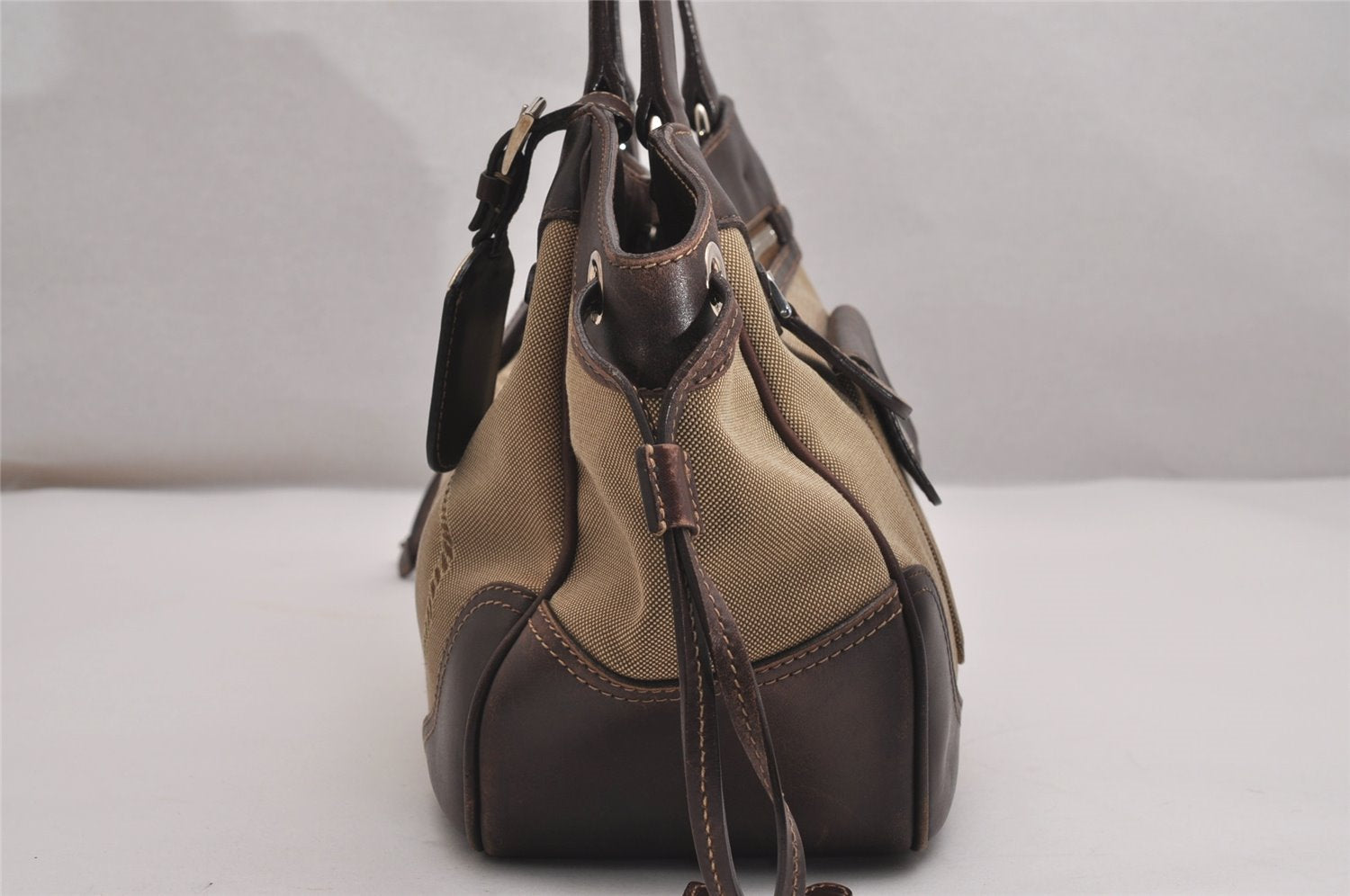 Authentic PRADA Canvas Leather Shoulder Hand Bag Purse Brown 3138J