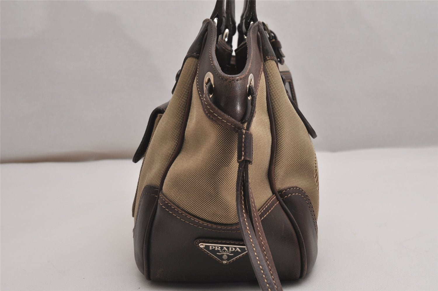 Authentic PRADA Canvas Leather Shoulder Hand Bag Purse Brown 3138J