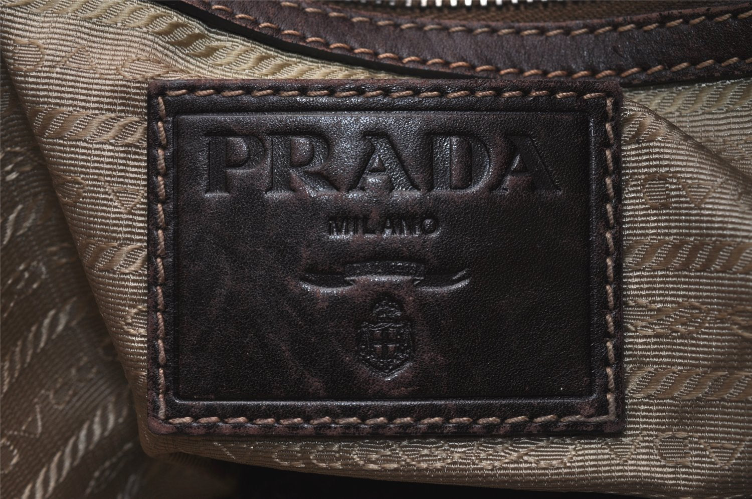 Authentic PRADA Canvas Leather Shoulder Hand Bag Purse Brown 3138J