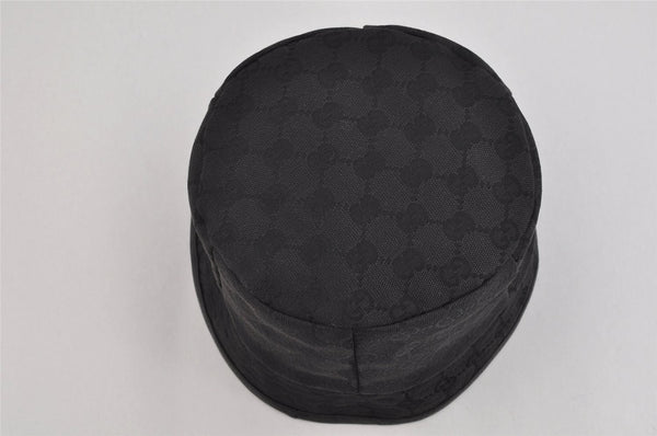 Authentic GUCCI Vintage Bucket Hat GG Canvas Leather Black 3138K