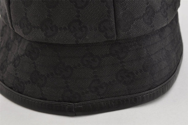 Authentic GUCCI Vintage Bucket Hat GG Canvas Leather Black 3138K