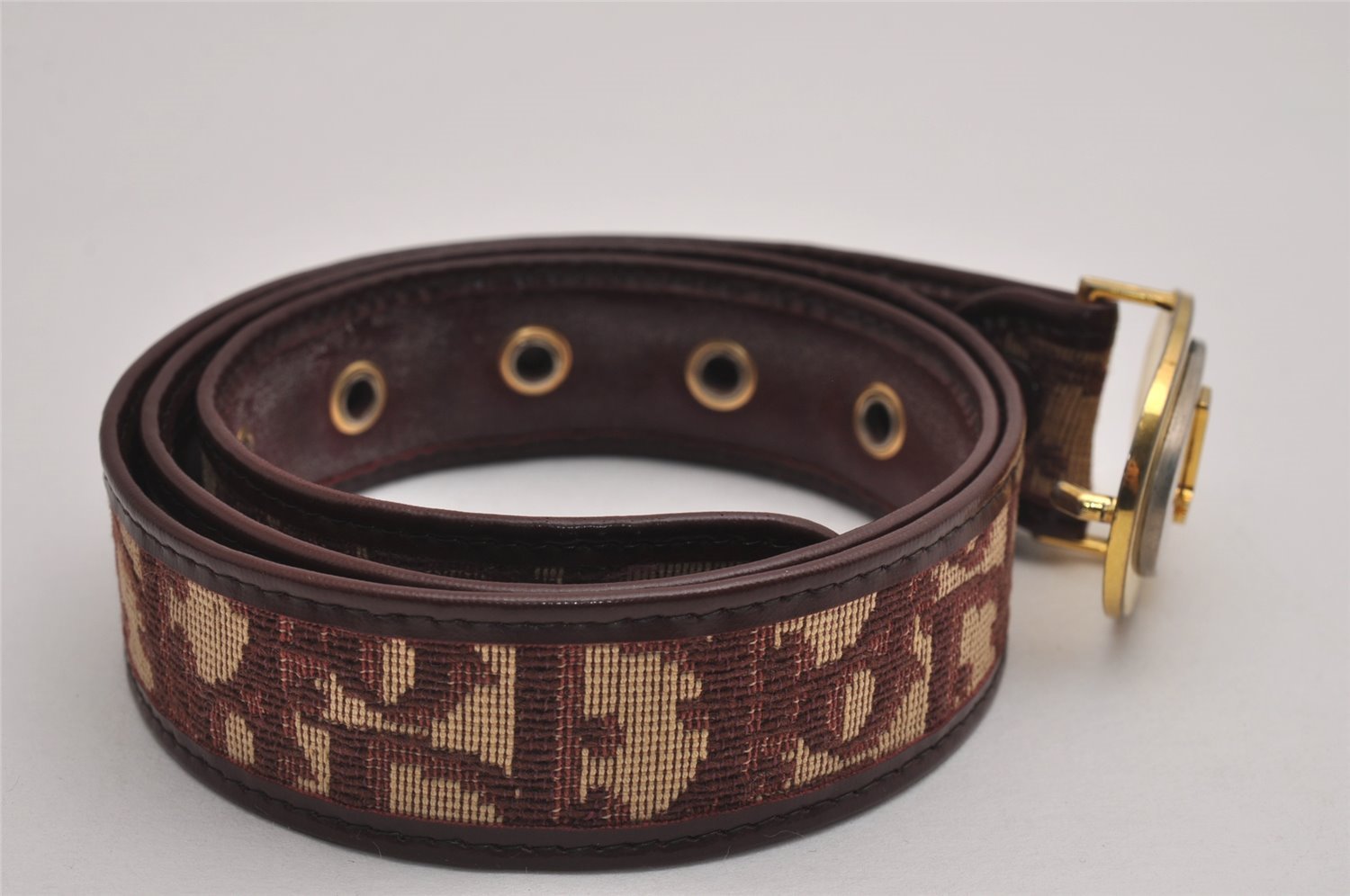 Authentic Christian Dior Trotter Belt Canvas Leather 70cm 27.6