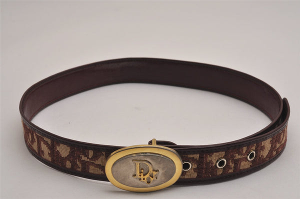 Authentic Christian Dior Trotter Belt Canvas Leather 70cm 27.6" Bordeaux 3139J