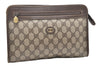Authentic GUCCI Vintage Clutch Hand Bag Purse GG PVC Leather Brown 3140K