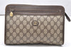 Authentic GUCCI Vintage Clutch Hand Bag Purse GG PVC Leather Brown 3140K
