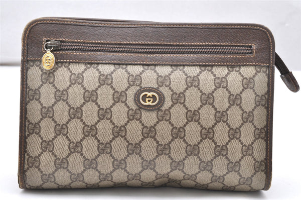 Authentic GUCCI Vintage Clutch Hand Bag Purse GG PVC Leather Brown 3140K